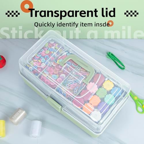 TERGOO 14in 3-Layer Multipurpose Craft Organizers and Storage with Adjustable Dividers, Portable Tackle Box, Folding Art & Craft Case for Medicine, Tool, Sewing Organizer (Haze Green, X-Large) - Image 5