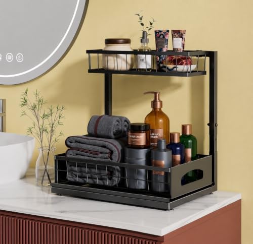 2 Tier Under Sink Organizer, Pull Out Sliding Drawer (White) - Image 5