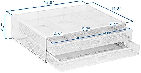 Mount-It! Mesh Computer Monitor Stand Riser [Metal] Desk Organizer with Two Pullout Storage Drawers for Desktop, Laptop, and Printer Accessories and Office Supplies (White) - Image 4