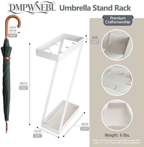 Umbrella Holder for Entryway, White Indoor Umbrella Stand with Hooks,Metal Umbrella Storage Rack Ideal for Home Office Hotel Lobby - Image 3