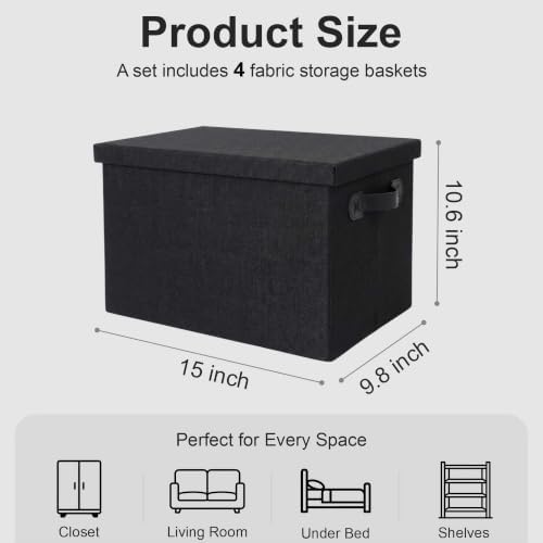 Heavy Duty Fabric Storage Bins with Lids, Collapsible Organizer Baskets - Image 2