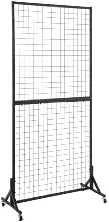 3' x 6' Grid Wall Panels Standing Wire Grid, Sturdy Display Rack with T-Base Wheels Freestanding Gridwall Panel Tower for Shows, Black by OUDUCK