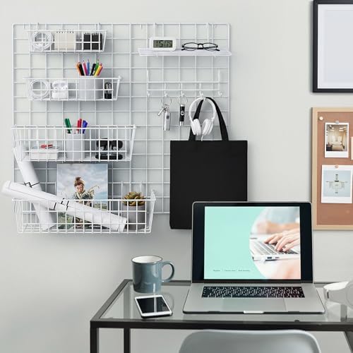 Yaocom 9 Pcs Grid Wall Shelves Gridwall Panel Accessories, White - Image 5