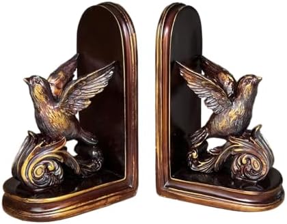 Set of 2 Vintage Resin Bird Bookends, Decorative Bookends for Shelves, Bookends for Heavy Books, Anti-Slip (Bronze Bird) by ifreeside