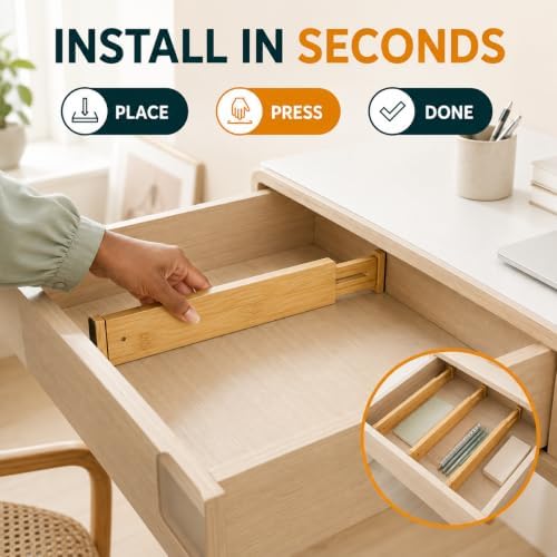 Adjustable Bamboo Drawer Dividers, Expandable Organizer Separators for Kitchen, Bedroom, and Office, 6 Pack - Image 6