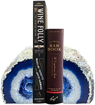 AMOYSTONE Blue Agate Bookends Decorative Stone Book Ends for Bookshelf by AMOYSTONE%C2%AE