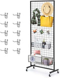 Eastern Tree 1 Pack 2.5'x 6' Three Pieces Grid Wall Panels Stand with T-Base, Black Wire Grid Wall Rack with Wheels, Craft Display Rack, Retail Display, Art Display, Extra More 10 Pieces Hooks by EasternTree