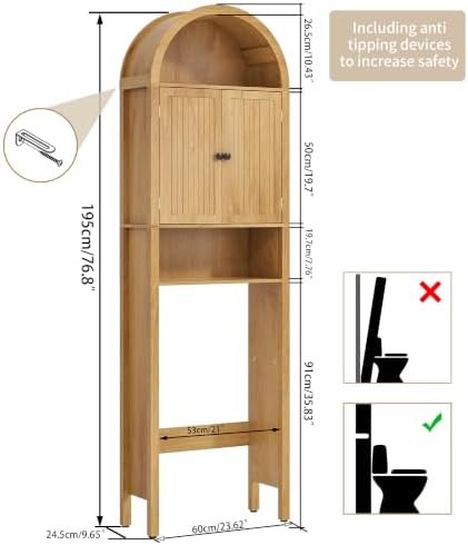 Arched Over The Toilet Storage Cabinet with Fluted Doors, Bathroom Shelf - Image 2