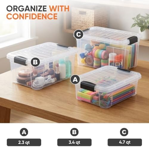 Superio 3.4 Quart Clear Plastic Storage Boxes with Lids, Stackable Organizer Containers, BPA-Free Storage Bins for Home, Office, School & Dorm, 3 Pack - Image 5