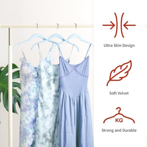 Sishynio Velvet Hangers 50 Pack, Non-Slip Slim Felt Clothes Hangers Blue - Image 4
