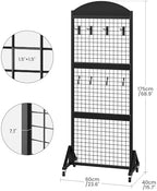 CHOEZON 2 Packs Grid Wall Panel 5.7' x 2' FT Grid Display Rack with Wheels, Movable Gridwall Display Stand with 8 S-Shaped Hooks and 8 Garment Hooks, Floorstanding Wire Grid Rack, Black TCJ17P2BB - Image 3