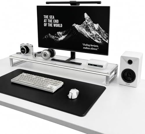 LED Lighted Monitor Stand Riser, Aluminum Alloy Frame with Frosted Acrylic Top, Under-Desk Storage Organizer for Small Parts, Minimalist Desktop Stand for Home & Gaming Setup (23.6 in / 600 mm) by Unknown