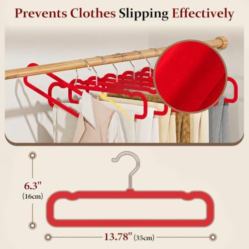 Velvet Felt Pants Hangers 30 Pack, with Cascading Hooks (Red) - Image 2