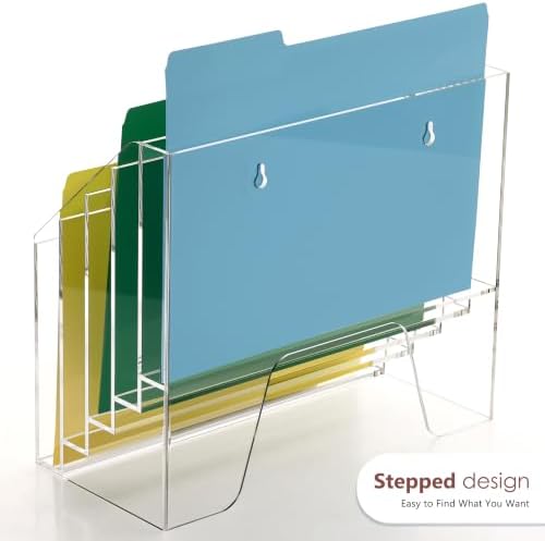 DINGHUO 5 Tier Acrylic Desk Office Wall File Organizer, Clear Wall Mounted File Holder, Magazine Rack Hanging File Organizer (Adhesive Hooks x 2) - Image 5