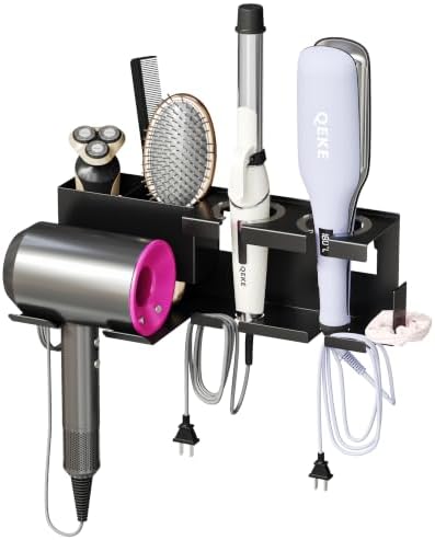 Qeke Hair Dryer Holder Wall Mounted, Blow Dryer Holder, Black by Qeke