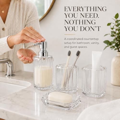 LGURT 4-Pc Clear Bath Access Set — Crystal Acrylic Dispenser, Dish & Holder - Image 2