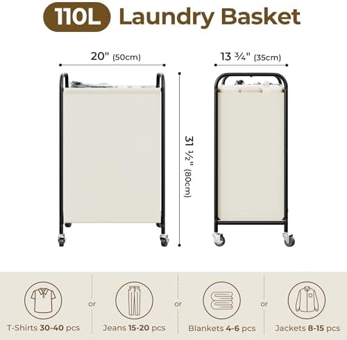 GRANNY SAYS Laundry Hamper, Large Cart with Wheels and Handles, Beige, 110L - Image 2