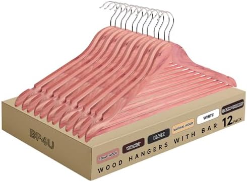 Wooden Clothes Hangers with Pants Bars, Cedar Wood, 12-Pack by BP4U%E2%84%A2