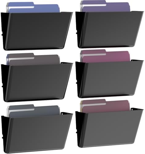Gawerk Clear Acrylic Single Pocket, Plastic Hanging Wall Mount File Holder for Office Home (Black, 6 Pack) by Gawerk