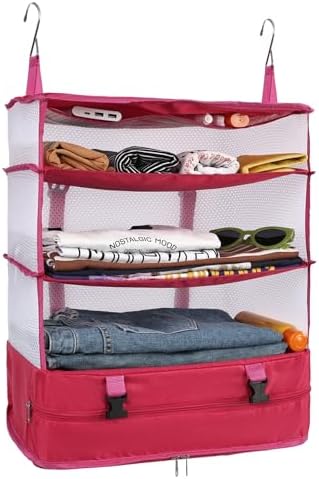 Surblue Hanging 3-Shelf Closet Organizer Pocket Collapsible Washable Oxford Fabric with 2 Hooks (XL 17.71 * 11.81 * 20in, Rose) by SURBLUE