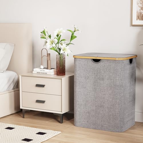 Lifewit 120L Large Laundry Basket with Lid, 2 Removable Bags, Light Gray - Image 3