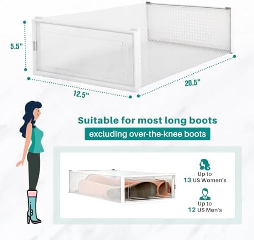 8-Piece Boot and Shoe Storage Box, Stackable Clear Plastic Shoe Box, Space-Saving Shoe Organizer for Boots, Sneakers, and High Heels, Clear - Image 3