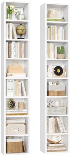 FOTOSOK 2 Pcs 71'' Tall Narrow Bookshelf, 8-Tier Media Tower Rack Set of 2 by FOTOSOK