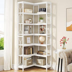 Tribesigns Corner Shelf, 7-Tier Industrial Corner Bookshelf, Wood and Metal Corner Etagere Bookcase, Freestanding Display Shelf for Living Room, Kitchen, Home Office, White by Tribesigns