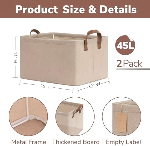 CHICVITA 45L Extra Large Fabric Storage Bins for Shelves, 2Pack, Brown - Image 3