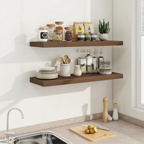 36 Inch Long Floating Shelves for Wall, 9.3 Inch Deep Floating Shelf with Heavy-Duty Bracket, 2 Pack Long Shelves for Bathroom, Living Room, Bedroom, Wall Mounted Storage Shelf for Books Decor, Walnut - Image 6