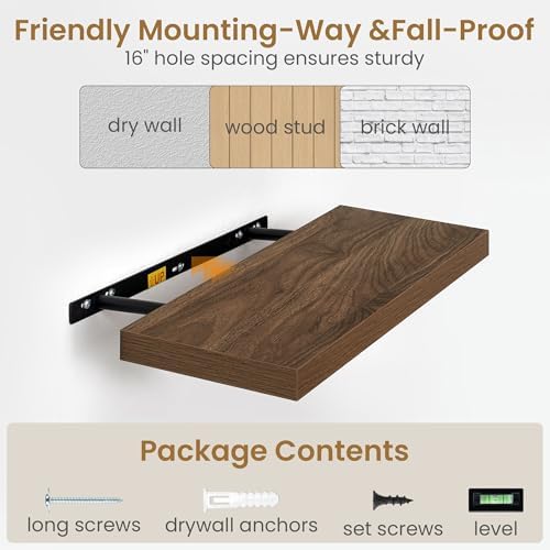 Fun Memories 72 Inch Long Floating Shelves for Wall, 72x9.3 Large Floating Shelf for Bedroom, Kitchen, Bathroom, Wall Mounted Rustic Wood Shelves with Invisible Bracket for Books, Decor, Walnut - Image 6