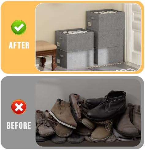 FHSQX 4 Pack Shoe Organizer for Closet,Foldable Shoe Organizer,Fits up to 48 Pairs,Storage Containers With Bottom Support for Shoes (Dark Grey, (16.5 * 12.6 * 9.5) x4) - Image 2