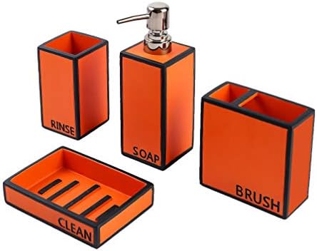 Hymmah Bathroom Accessories Set,Toothbrush Holder,Farmhouse Bathroom Decor,4 Pcs Resin Gift Set Apartment Necessities, Contain Toothbrush Cup,Soap Dispenser,Soap Dish,Tumbler Orange - Image 2