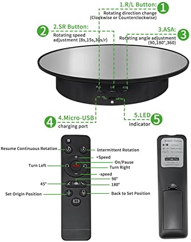 7.9" Mirror Motorized Rotating Display Stand Turntable with Remote & Battery Operated 17.6 LB,Photography Turntable Rotating Platform Lazy Susan (Black) - Image 2