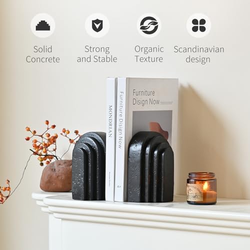 Decorative Bookends for Shelves, Set of 2 Book Ends for Heavy Books, Layered Arch Design Black Bookend - Image 2