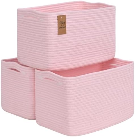 Baskets for Organizing,Storage Baskets,3 Pack Baskets for Shelfves,15"×10"×9" Woven Pink Basket,toy storage bins,bins for organization by Degeyoyo