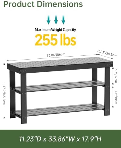 SMIBUY Bamboo Shoe Rack Bench, 3-Tier Shoe Organizer Storage Shelf for Entryway Hallway Bathroom Living Room (Black) - Image 2
