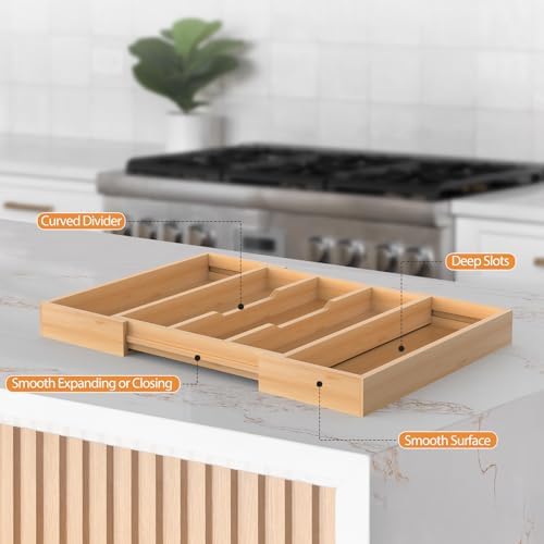 Bamboo Kitchen Utensil Drawer Organizer,Expandable Cutlery Tray - Image 6