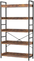HCHQHS 5 Tier Bookshelf, Adjustable Industrial Bookcase, Vertical Tall Book Shelf, Wood and Black Metal Open Bookshelves for Home Office, Living Room, Bedroom by HCHQHS