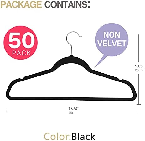 50 Pack Slim Plastic Clothes Hangers, Black - Image 2