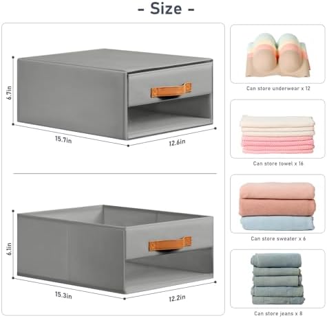 DIMJ Closet Organizers and Storage - Fabric Bins with Drawers for Closet Foldable Clothes Organizers with Clear Window, Stackable Storage Drawers Units for Bedroom, Living Room, 4-Pack, Grey - Image 3