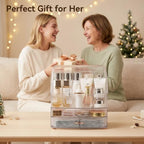 Makeup Organizer Countertop for Vanity with Lid and 2 Drawers, Clear White - Image 6