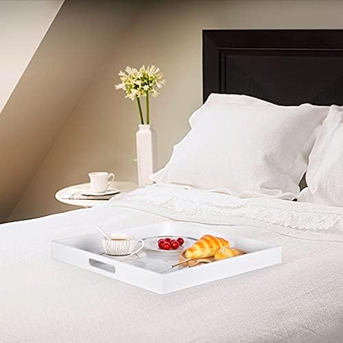 White Acrylic Large Ottoman Tray with Handles 18"x18"x2" Spill Proof Serving Tray Rubber Boot Organizer Tray Decorative for Living Room Bedroom Kitchen Entryway Coffee Table Countertop - Image 5