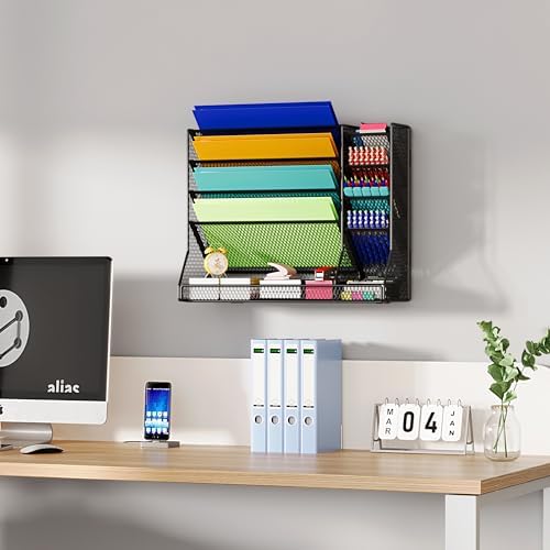 Jakyitvi Adjustable 5 Tiers Wall File Organizer Metal Hanging Holder Black - Image 5