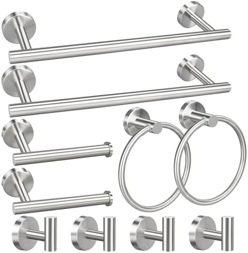 10pcs Bathroom Hardware Set, Brushed Nickel Bathroom Hardware Set, Including 16" Hand Towel Bars, Toilet Paper Holders, Towel Rings, Robe Towel Hooks by RUBY.Q