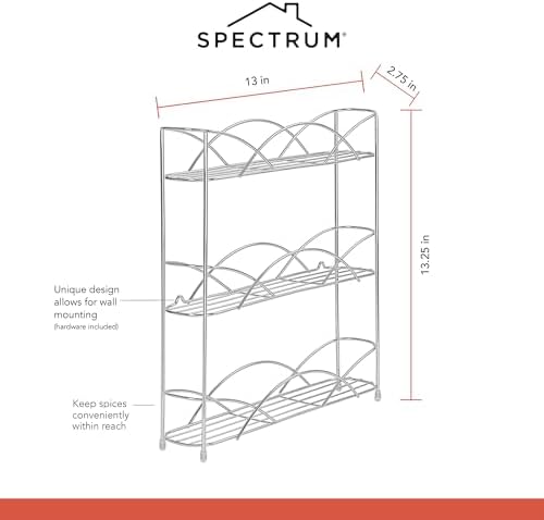 Spectrum 3 Tier Spice Rack Organizer Chrome Countertop Wire Shelf Spice Rack for Contemporary Kitchen Pantry Cabinet, Organize Spices with Three Tier Spice Shelf for Kitchen Storage with Wall Mount - Image 6