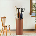 Brown Artificial Leather Tall Umbrella Holer Entryway Indoor for Business Office,22.4 Inch Umbrella Stand Entryway with Removable Water Tray 2 Hooks - Image 5