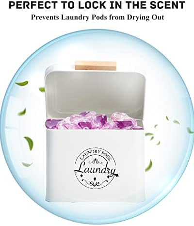 SACREDAY Laundry Pods Holder with Hinged Lid, Farmhouse Space-Saving Metal Container for Laundry Room Decor Organization and Storage, Detergent Dispenser for Efficient Laundry Room Use(Cream) - Image 3