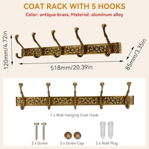 Wall Mount Coat Rack with Hooks, Wall Mounted Coat Rack Decorative Hanging Coat Rack Wall Mounted, Vintage Wall Mount Coat Hanger Rack Key Holder for Wall Hallway, Entryway, Bedroom, Living Room - Image 3