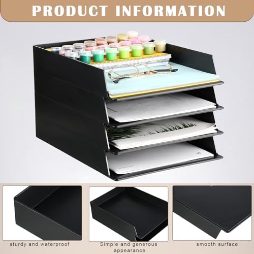 Wenqik 12 Pcs Stackable Paper Trays Rectangular Plastic Desk Holder Desktop Document File Organizer Storage Letter for Office Classroom (Black) - Image 3